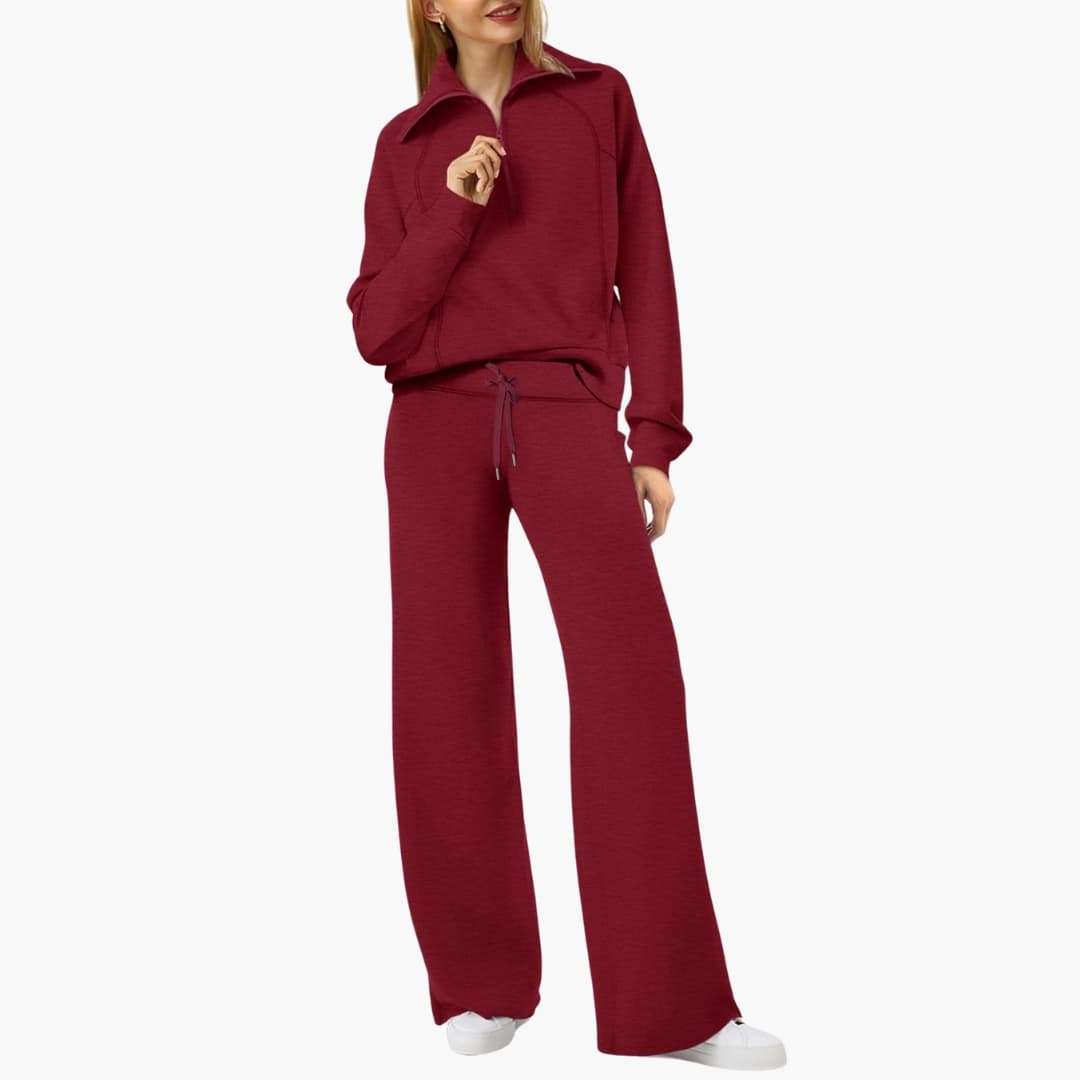 Avery | Elegant Half-Zip Wide-Leg Lounge Set