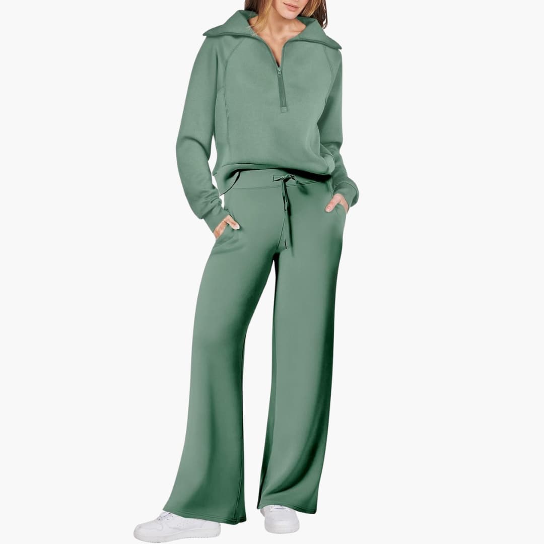 Avery | Elegant Half-Zip Wide-Leg Lounge Set