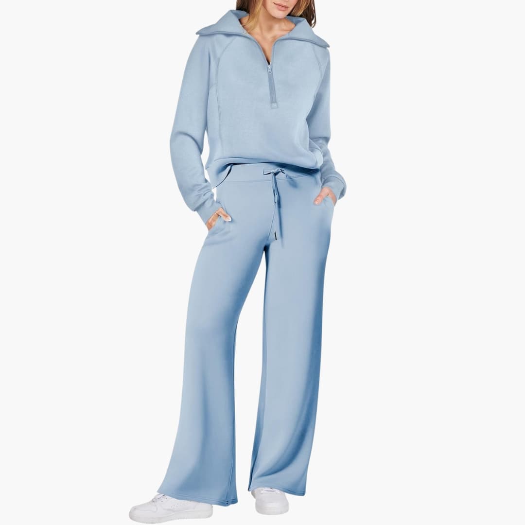 Avery | Elegant Half-Zip Wide-Leg Lounge Set