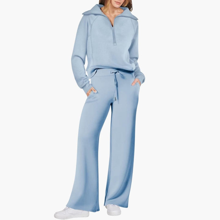 Avery | Elegant Half-Zip Wide-Leg Lounge Set