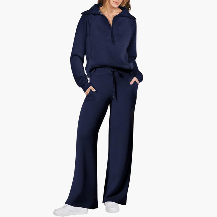 Avery | Elegant Half-Zip Wide-Leg Lounge Set