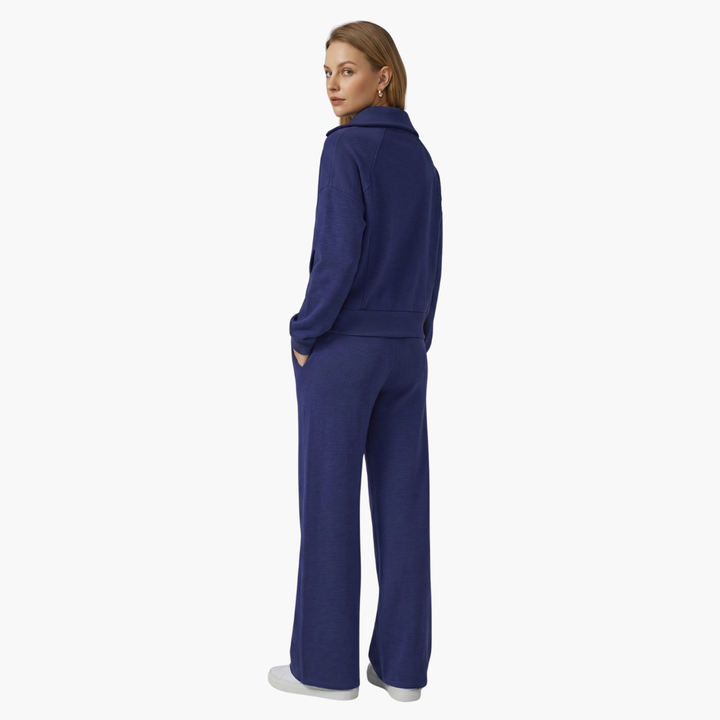 Avery | Elegant Half-Zip Wide-Leg Lounge Set