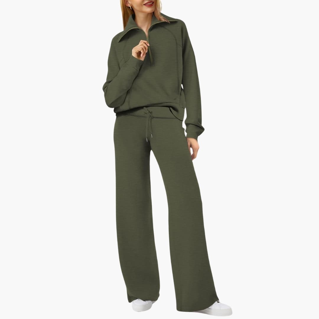 Avery | Elegant Half-Zip Wide-Leg Lounge Set