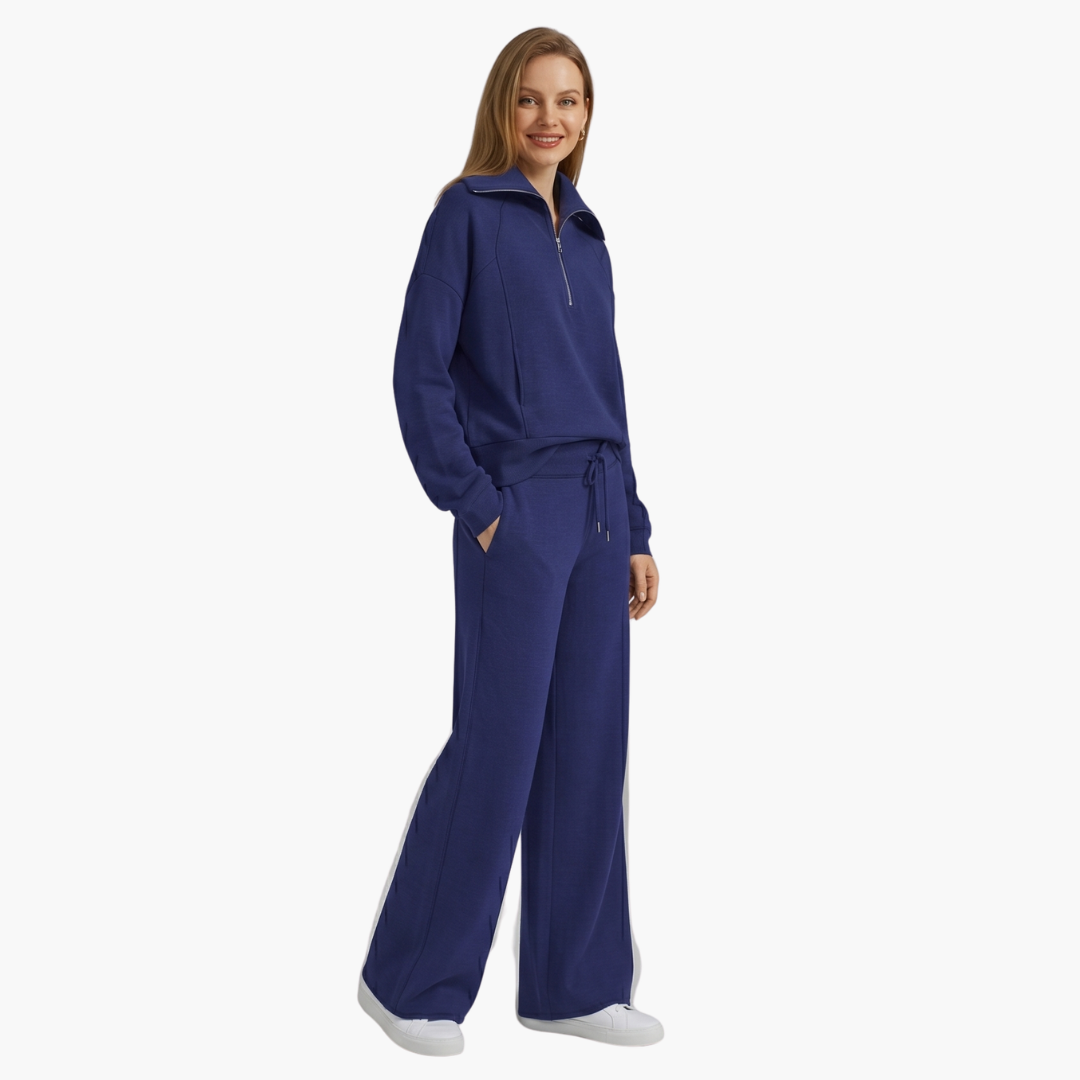 Avery | Elegant Half-Zip Wide-Leg Lounge Set