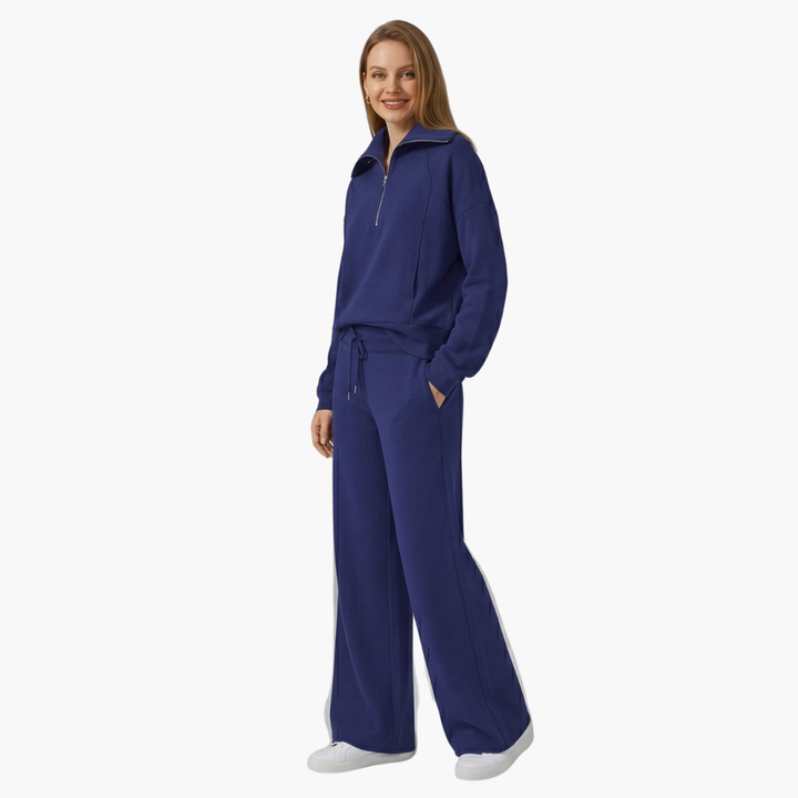 Avery | Elegant Half-Zip Wide-Leg Lounge Set