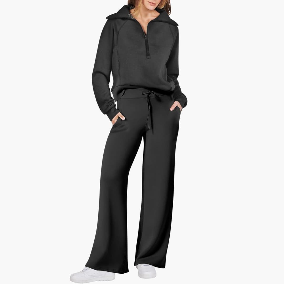 Avery | Elegant Half-Zip Wide-Leg Lounge Set