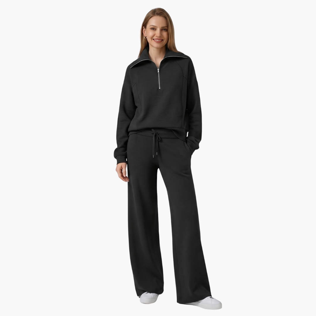 Avery | Elegant Half-Zip Wide-Leg Lounge Set