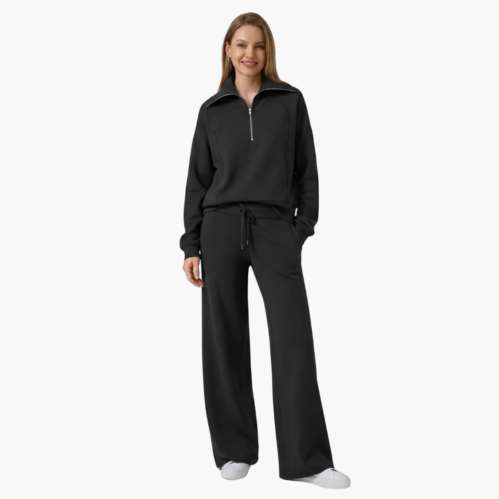 Avery | Elegant Half-Zip Wide-Leg Lounge Set