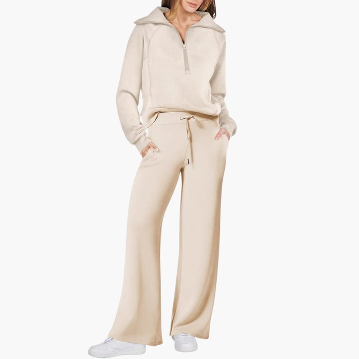 Avery | Elegant Half-Zip Wide-Leg Lounge Set