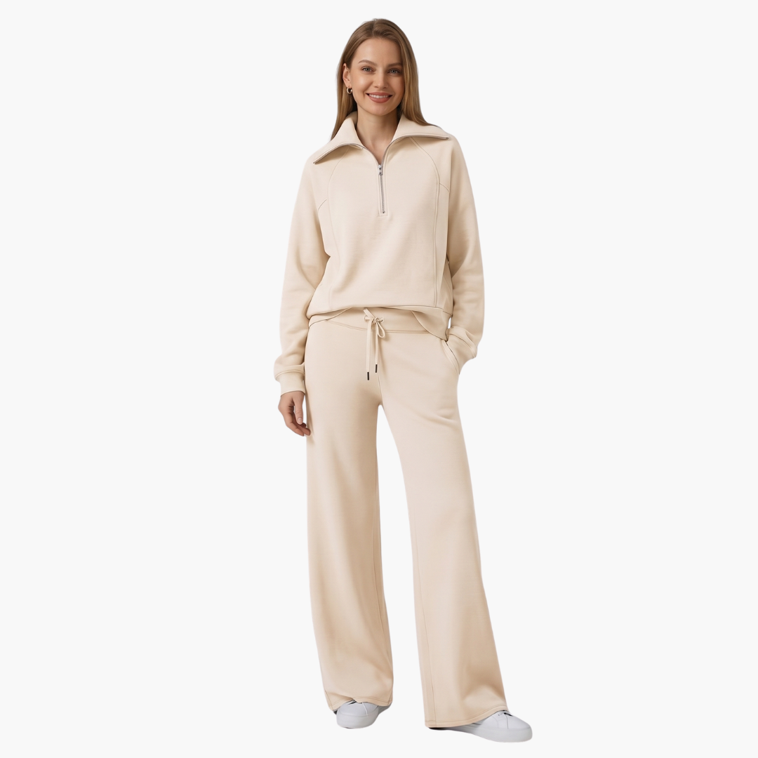 Avery | Elegant Half-Zip Wide-Leg Lounge Set