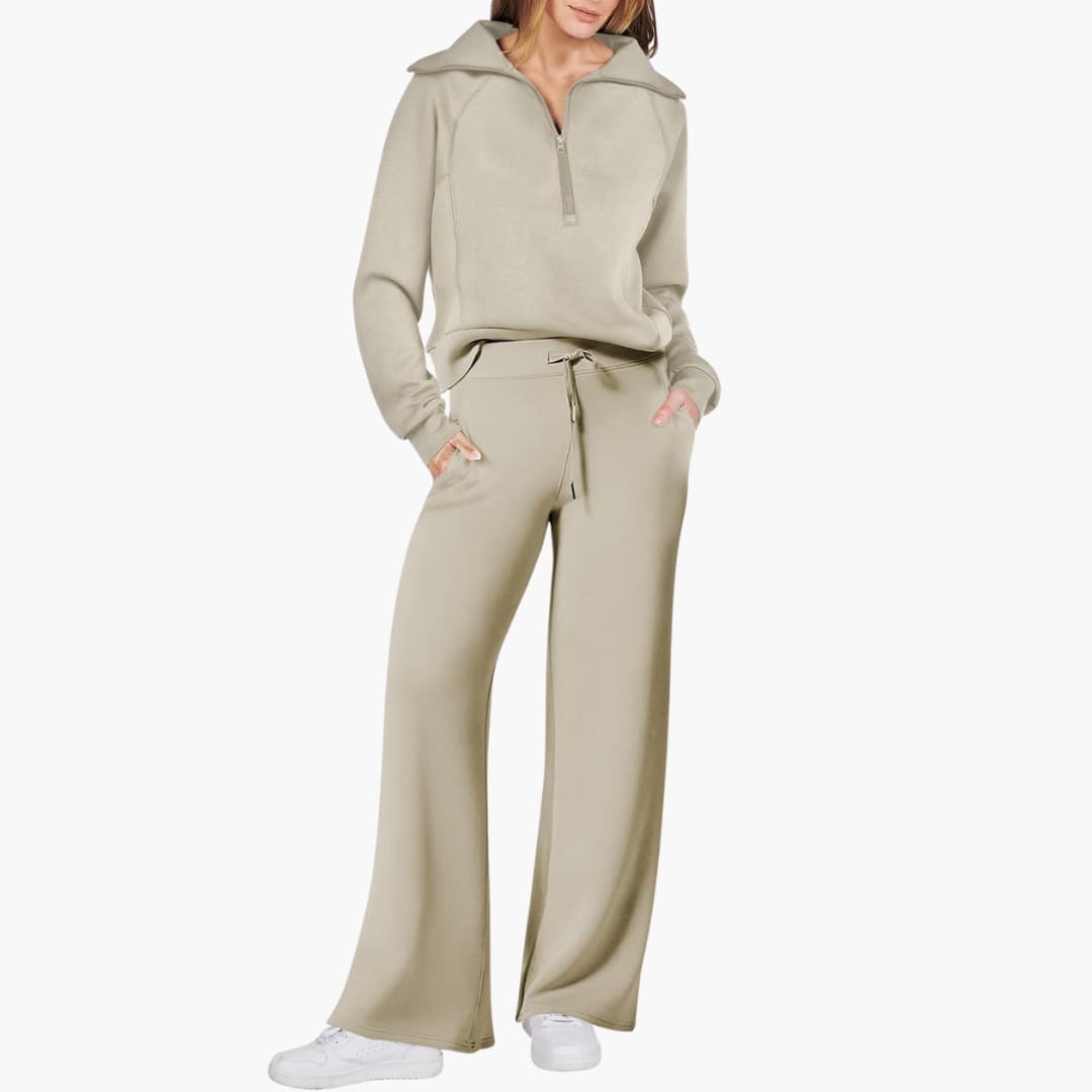 Avery | Elegant Half-Zip Wide-Leg Lounge Set