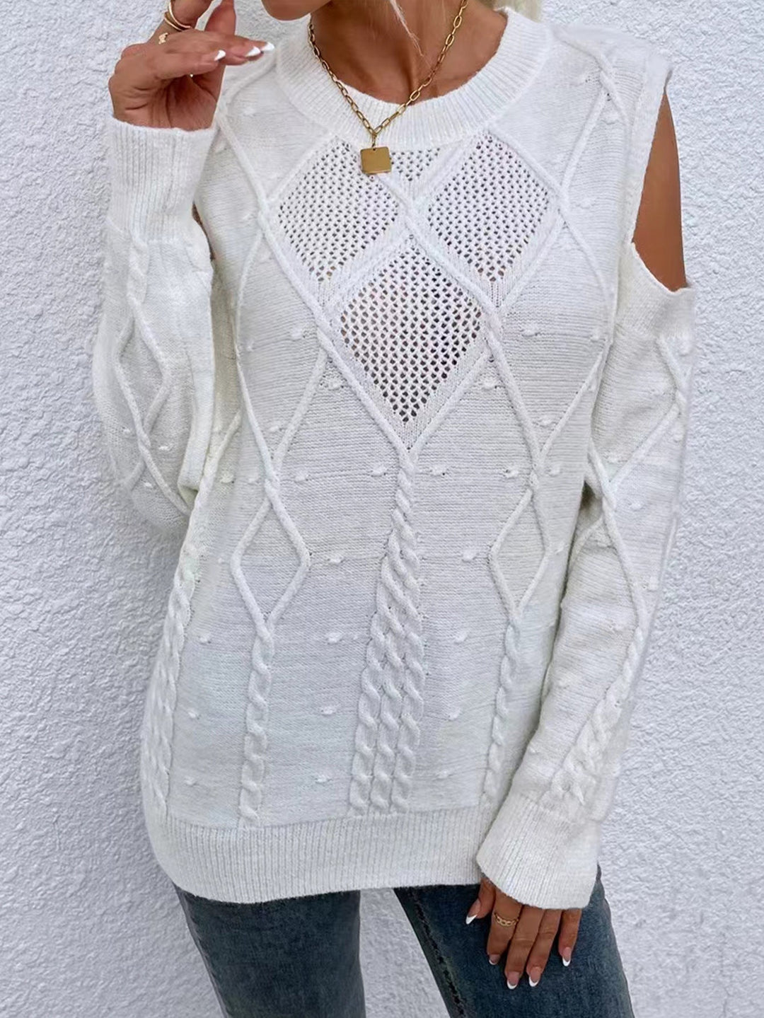 Sage | Women's Cold Shoulder Cable Knit Sweater