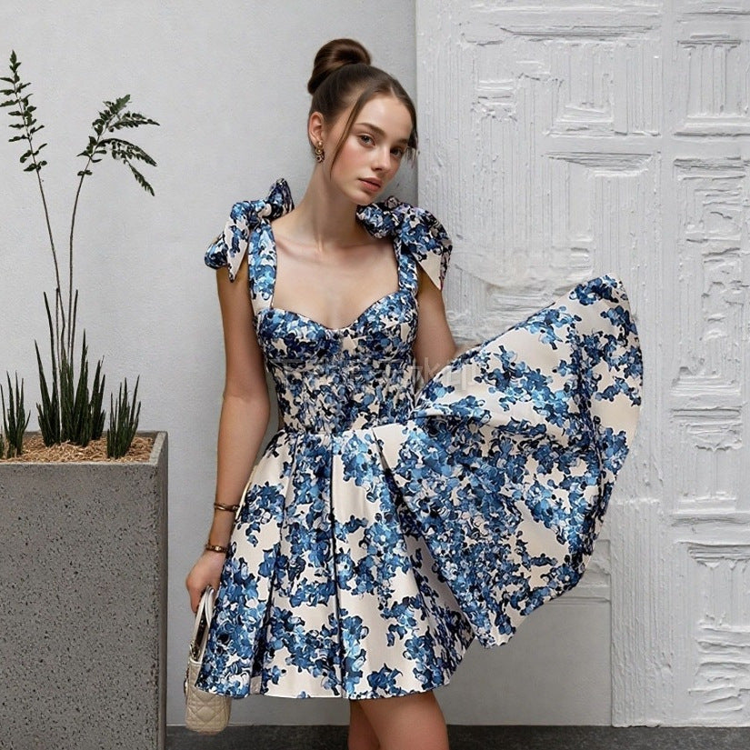 NAYELI – EDEN FLORAL PRINT BOW SHOULDER DRESS