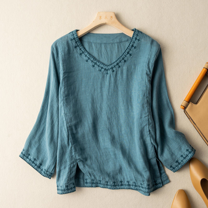 Mary™ | Embroidered V-Neck Blouse