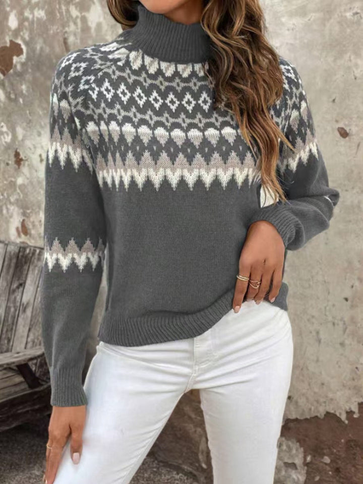 Icelandic Turtleneck Sweater with Nordic Pattern