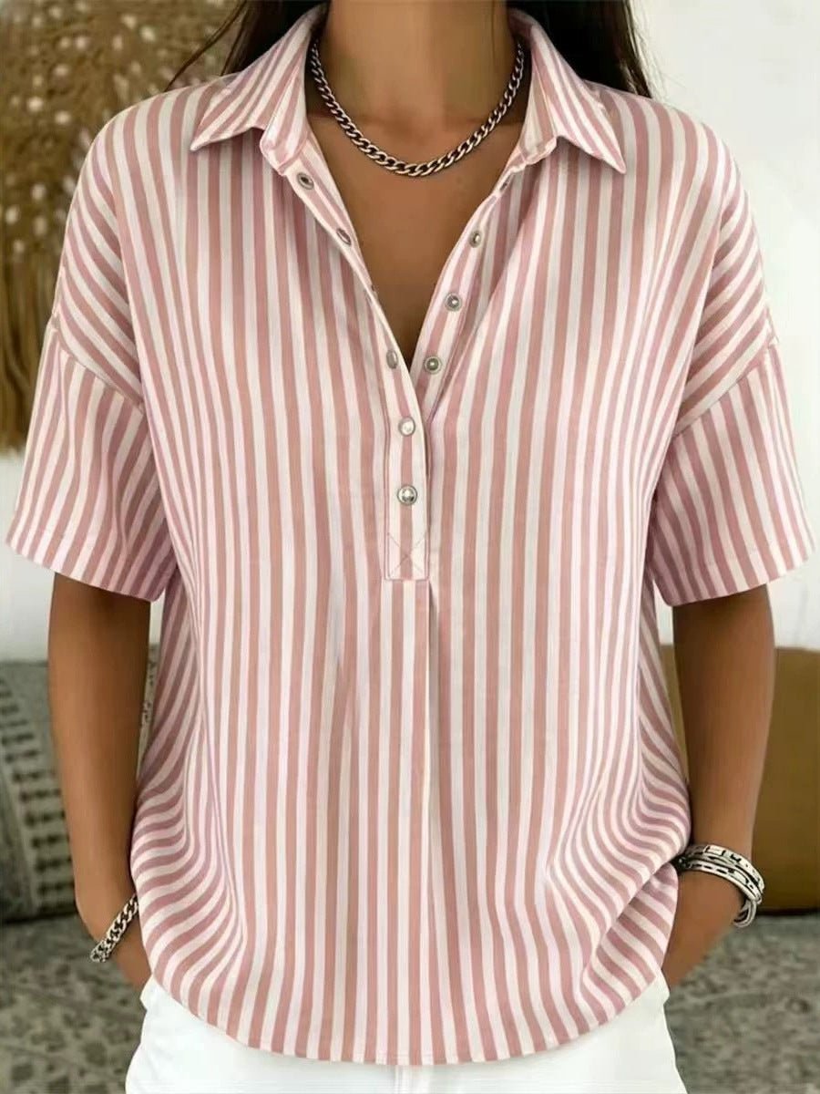 Valery | Comfortable And Chic Striped Collared Blouse