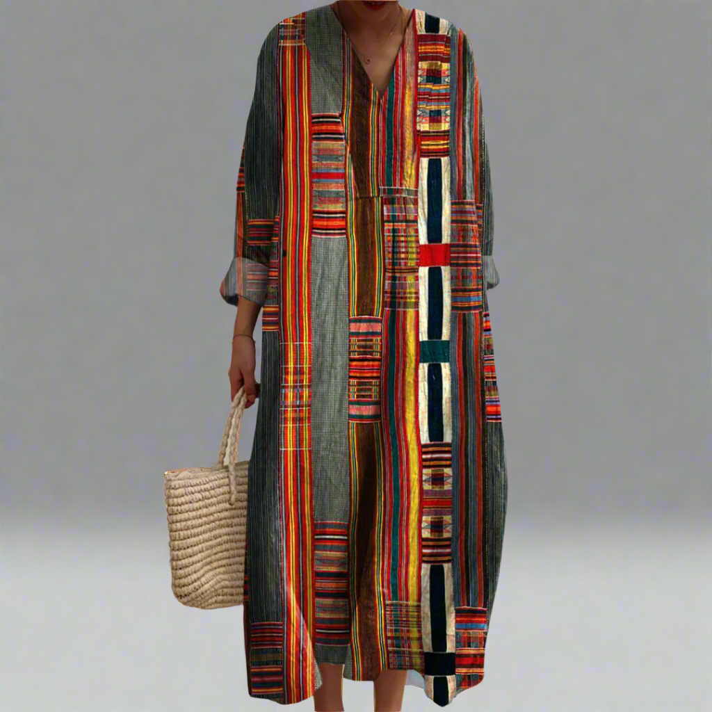 Marianne - Geometric Stripe Boho Maxi Dress
