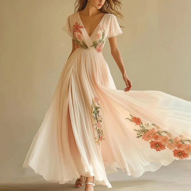 LUMIELLA – ELEGANT HIGH WAIST V-NECK PARTY DRESS