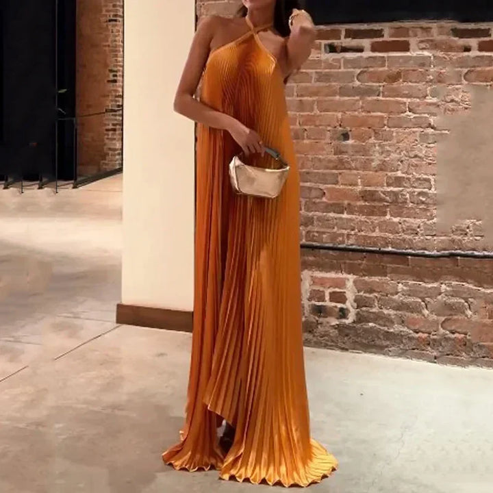 Mira™ | Chic Pleated Halter Neck Maxi Dress