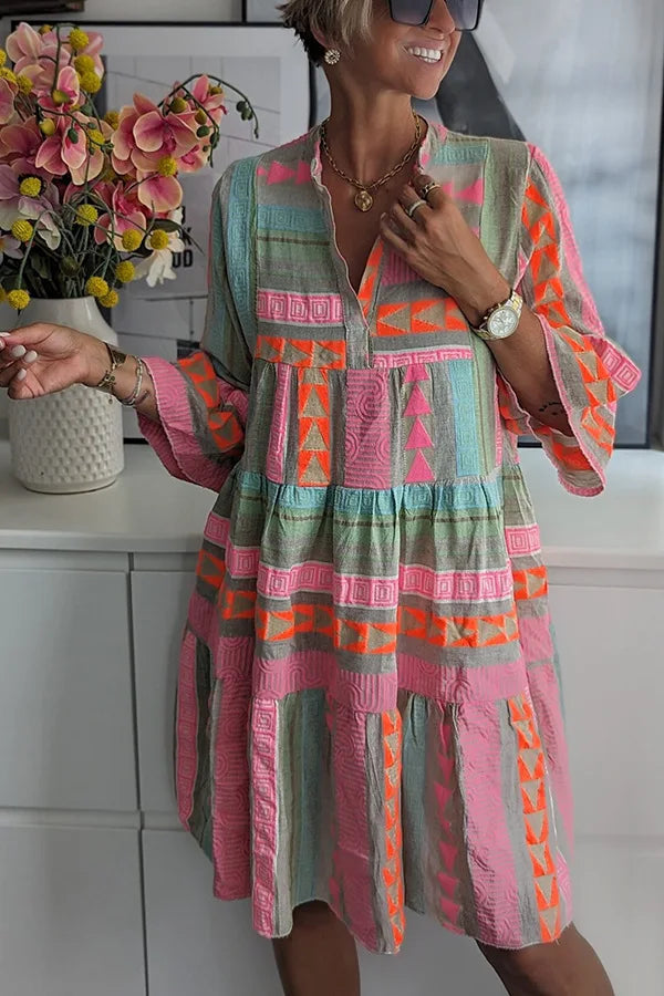 MAVIS – CHIC V-NECK COTTON HEMP SUMMER DRESS