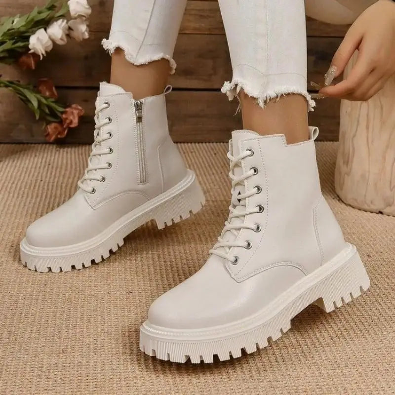 ChicPlush - Women's Plush Lace-Up Ankle Boots