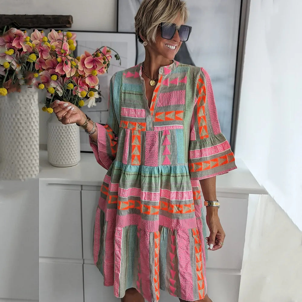 MAVIS – CHIC V-NECK COTTON HEMP SUMMER DRESS