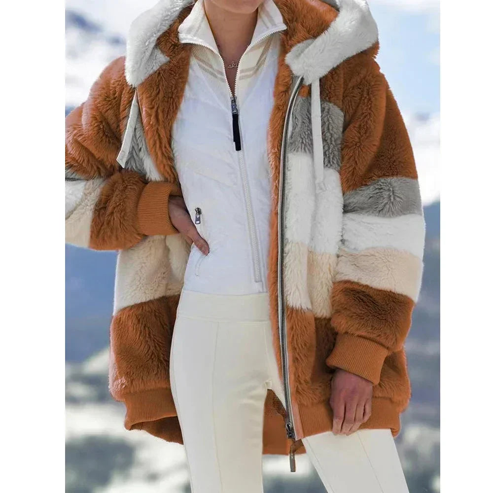 PlaidFusion - Women's Hooded Cashmere Coat