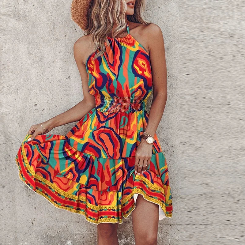 Loxley™ | Backless Irregular Printed Mini Dress