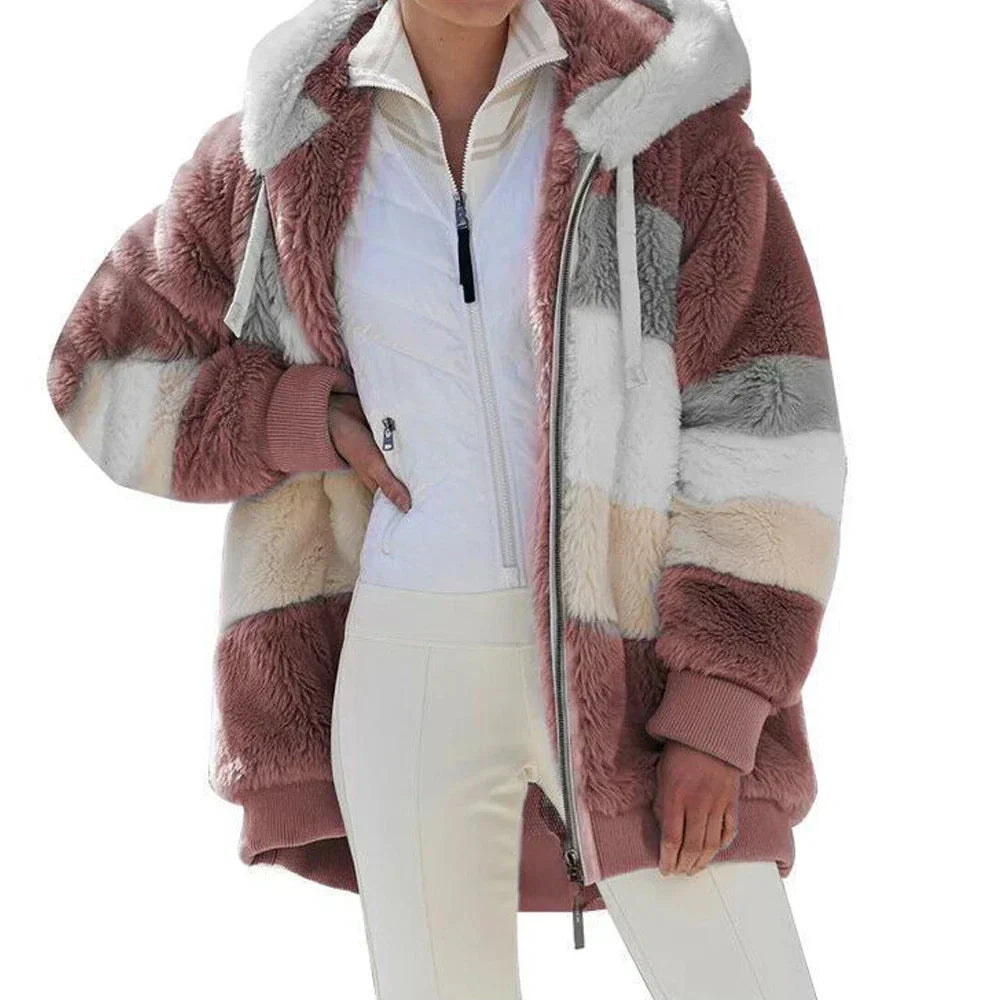 PlaidFusion - Women's Hooded Cashmere Coat