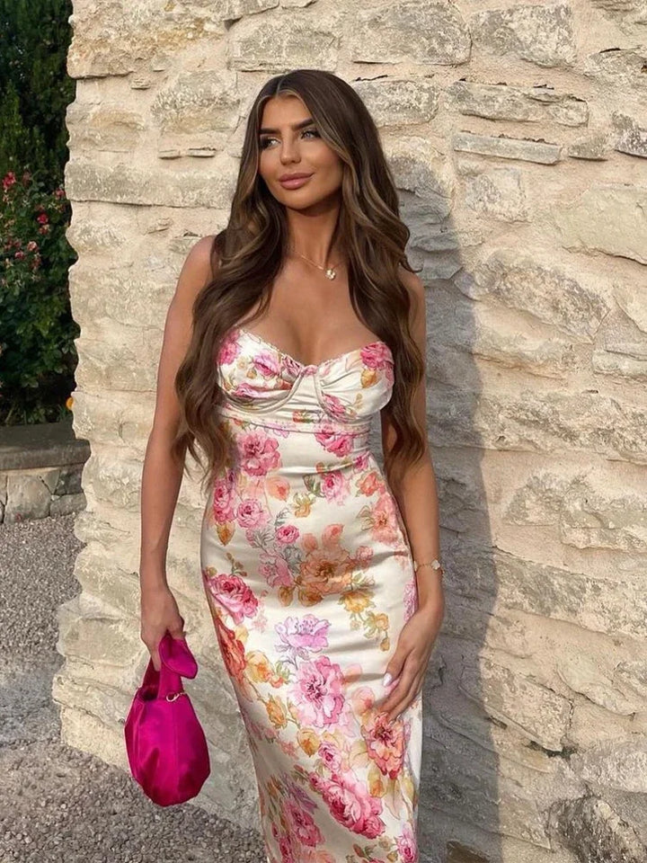 Lucy - Floral Satin Maxi Dress