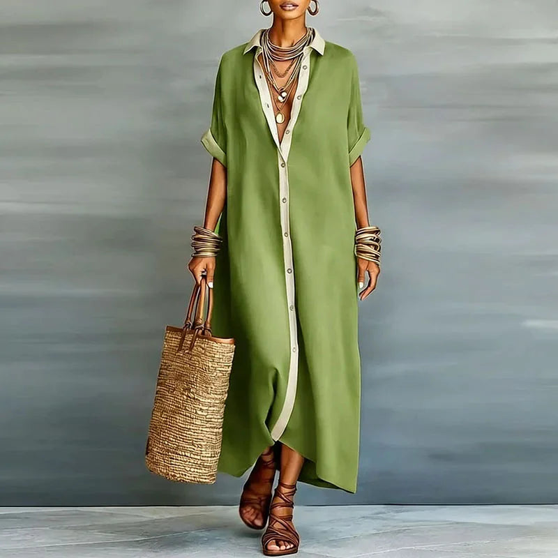 Luna | Elegant Button-Down Maxi Shirt Dress