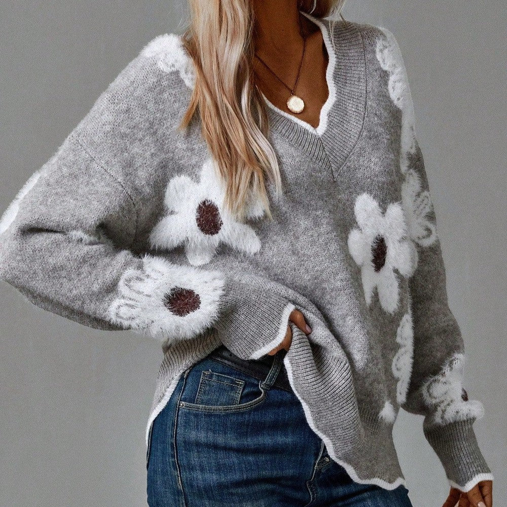 Noah | Floral V-Neck Winter Sweater