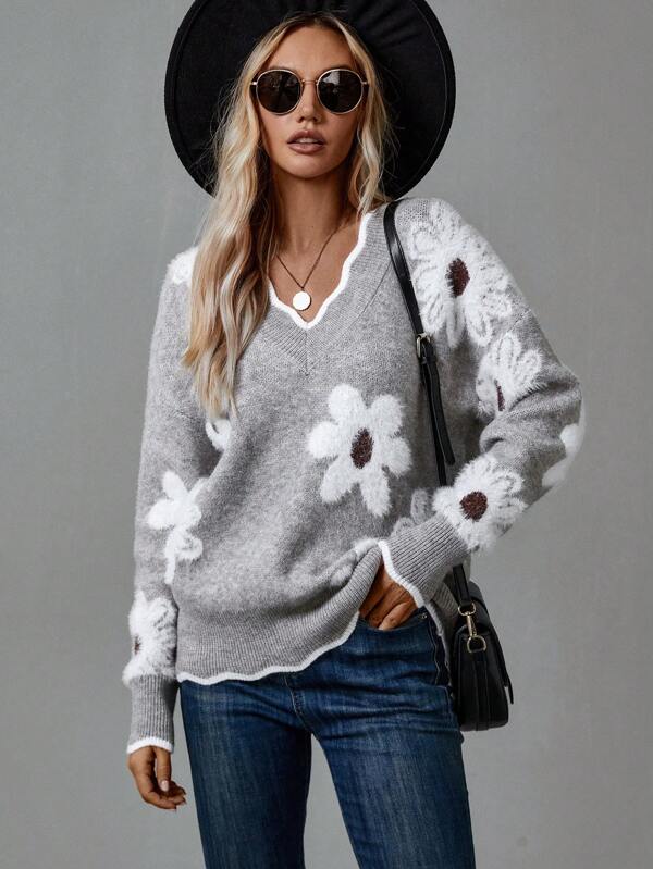 Noah | Floral V-Neck Winter Sweater