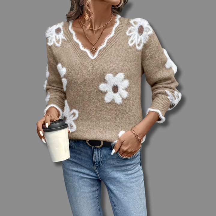 Noah | Floral V-Neck Winter Sweater