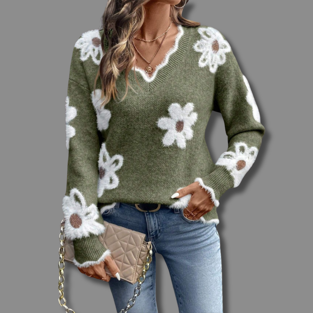 Noah | Floral V-Neck Winter Sweater