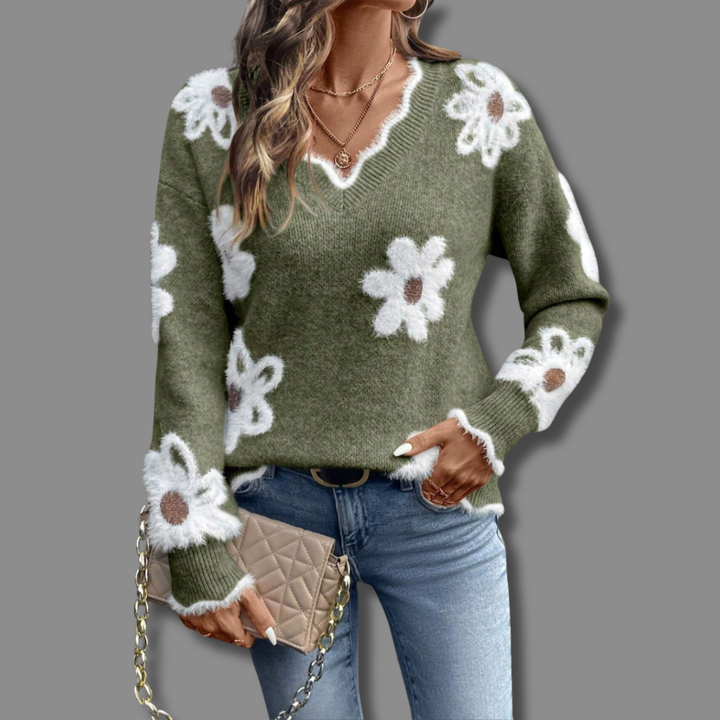 Noah | Floral V-Neck Winter Sweater