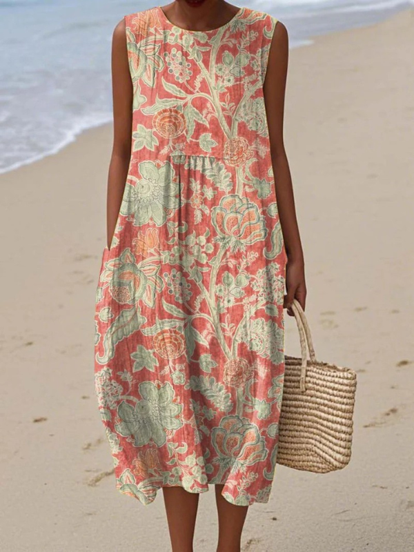AYLA – VINTAGE FLORAL SLEEVELESS DRESS