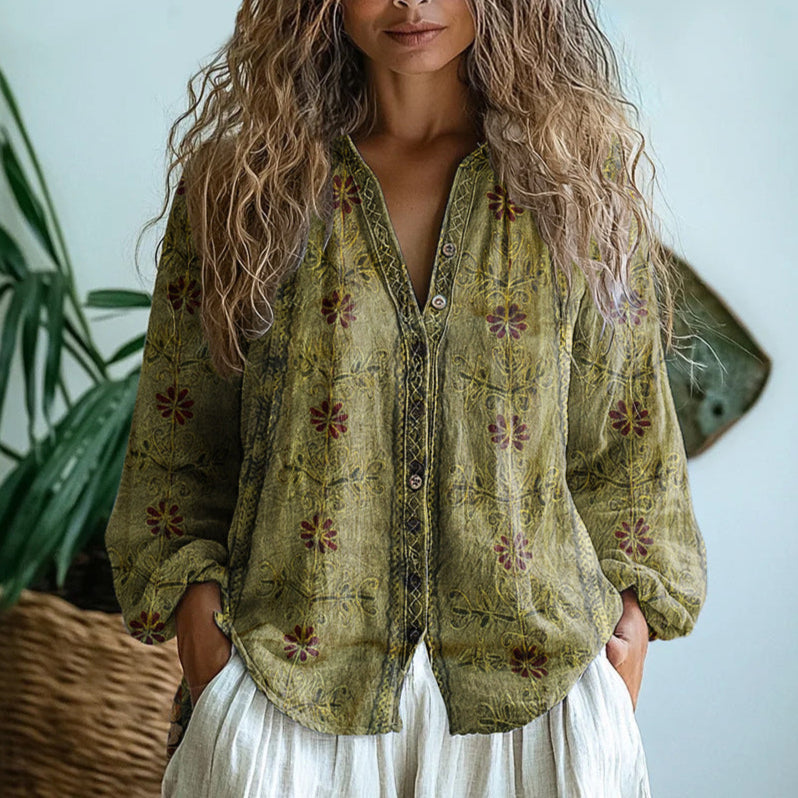 Toinette™ Vintage Blouse With Leaf Print