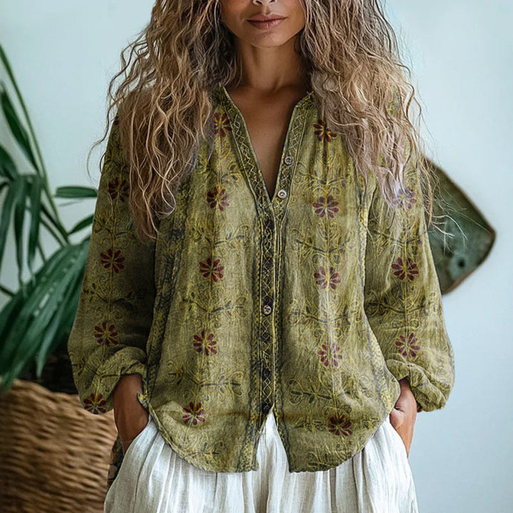 Toinette™ Vintage Blouse With Leaf Print