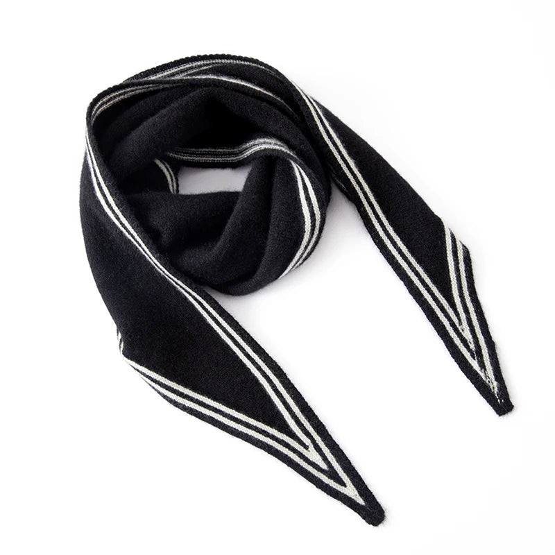 Women’s Cashmere Scarf with Contrast Stripe Trim