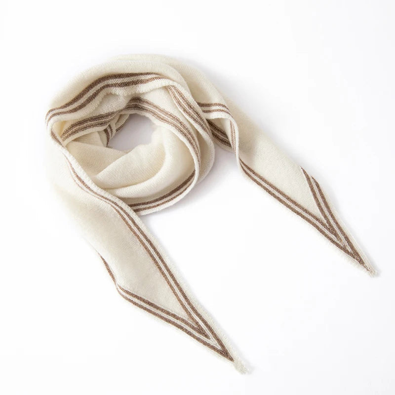 Women’s Cashmere Scarf with Contrast Stripe Trim