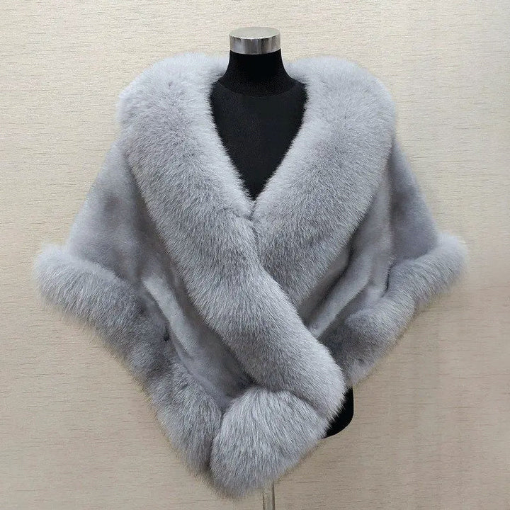 Women’s Faux Fur Cape Scarf with Wide Collar