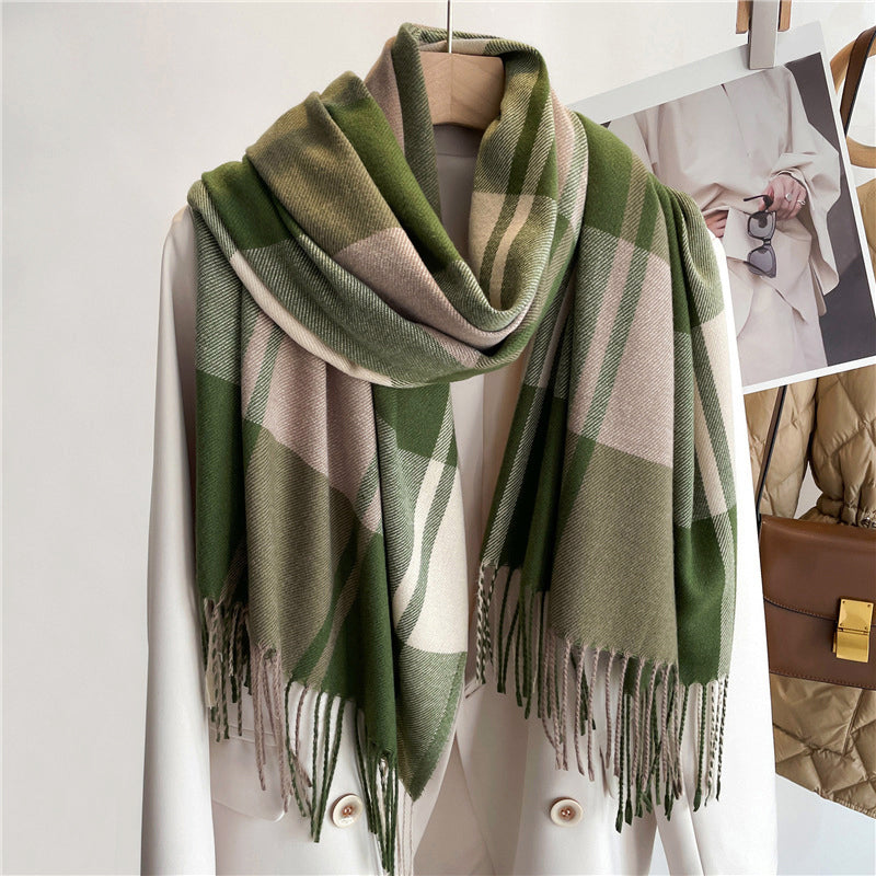 Women’s Plaid Knit Scarf with Cashmere-Inspired Texture