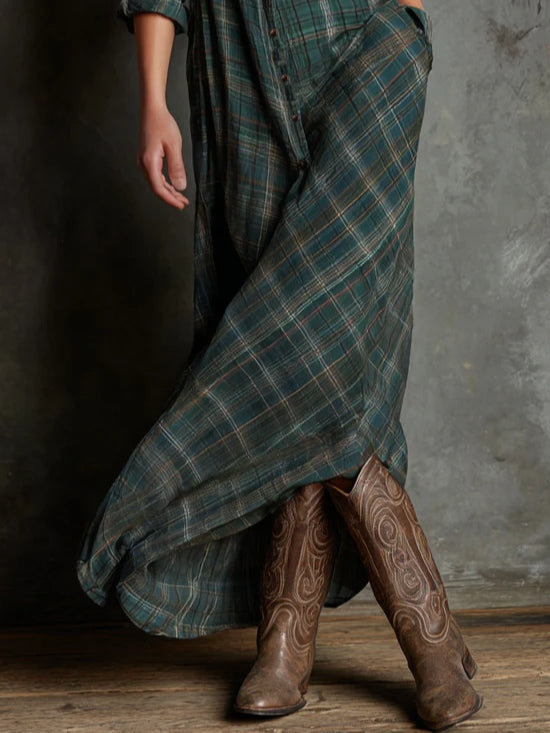 HAVEN – PLAID MAXI SHIRT DRESS