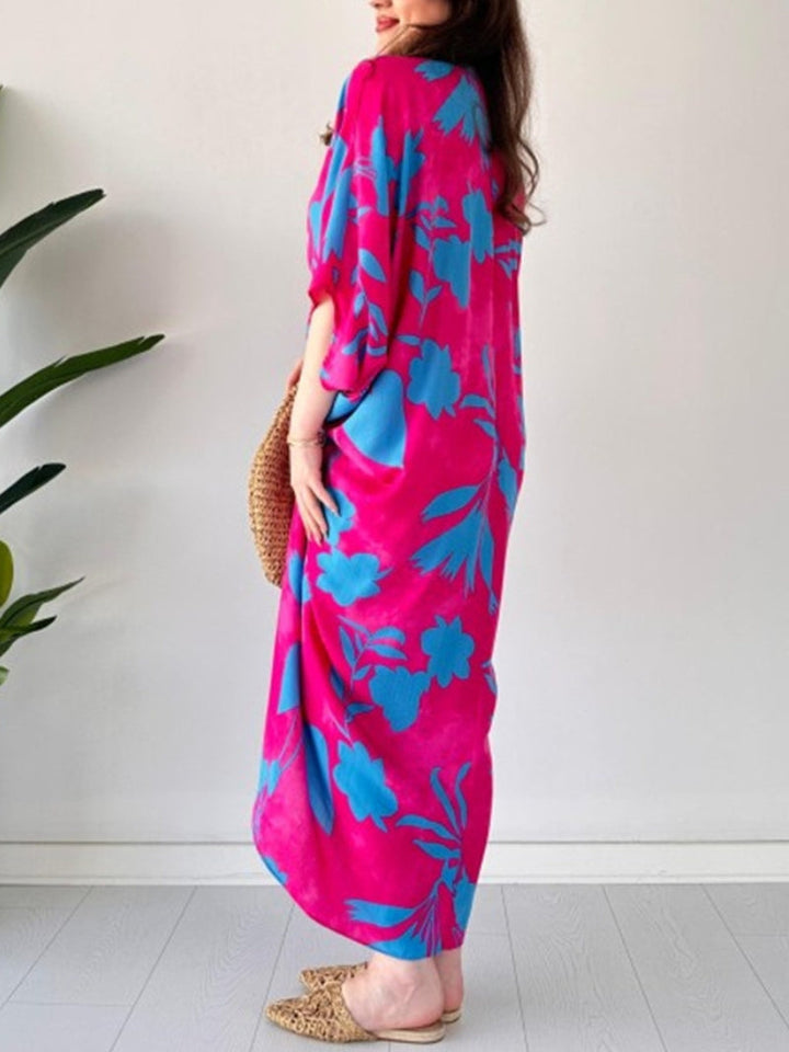 ARAVESSA – PRINTED BAT SLEEVE V-NECK DRESS
