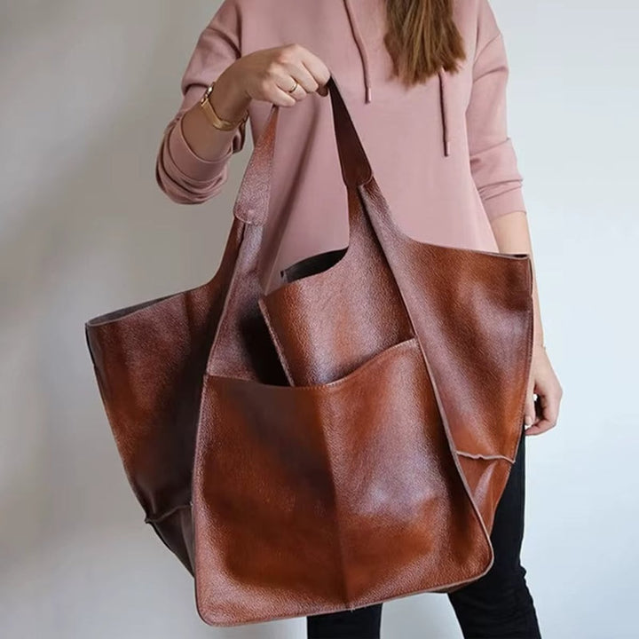 Elena | Oversized Vegan Leather Tote Bag with Magnetic Closure