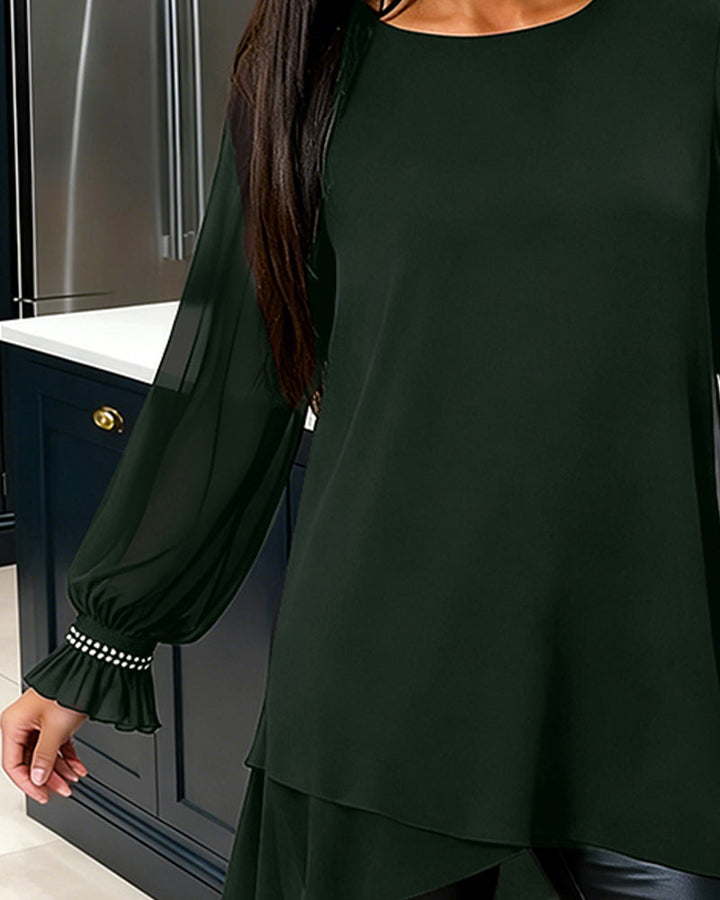 Pearled Jacket with Balloon Sleeves and Round Neck
