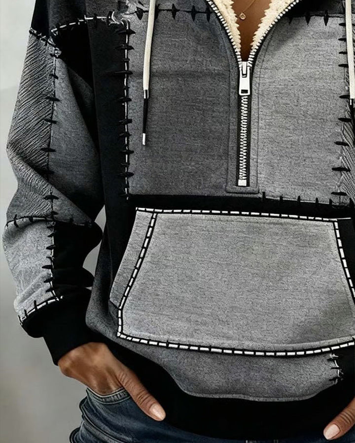 Mid-Zip Hooded Sweatshirt with Pocket