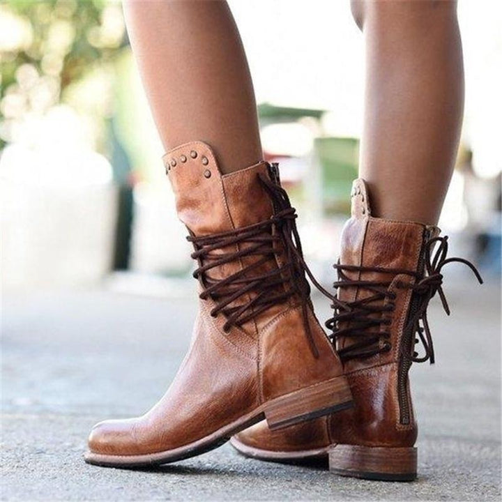 Marina | Western Studded Lace-Up Ankle Boots
