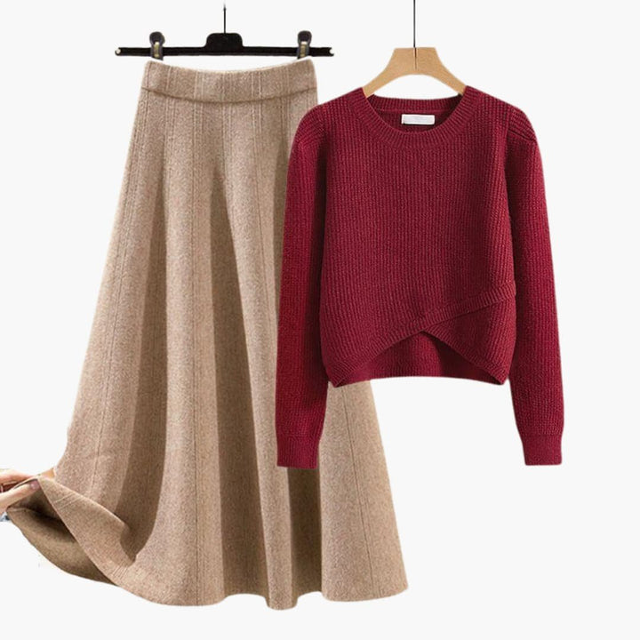 Nova | Elegant Ribbed Sweater & A-Line Skirt Set